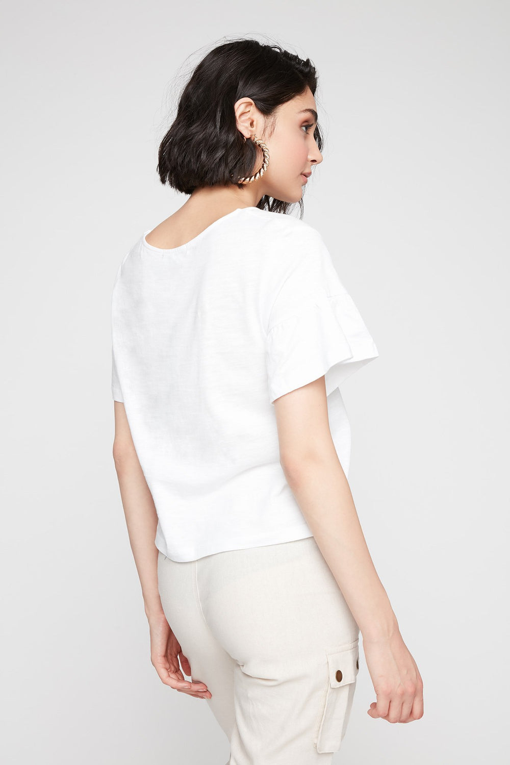 Women Ruffle Bell Sleeve T-Shirt White