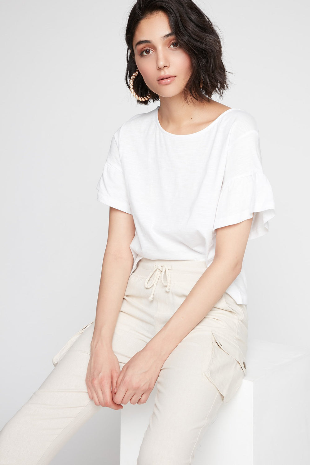 Women Ruffle Bell Sleeve T-Shirt White