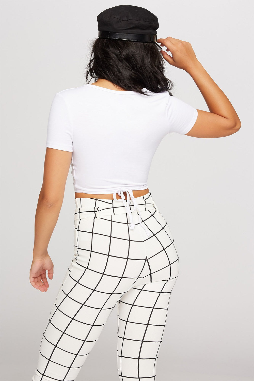 Women V-Neck Wrap Back-Tie Cropped T-Shirt White
