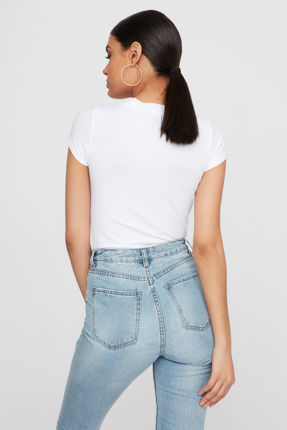Women Basic V-Neck T-Shirt White