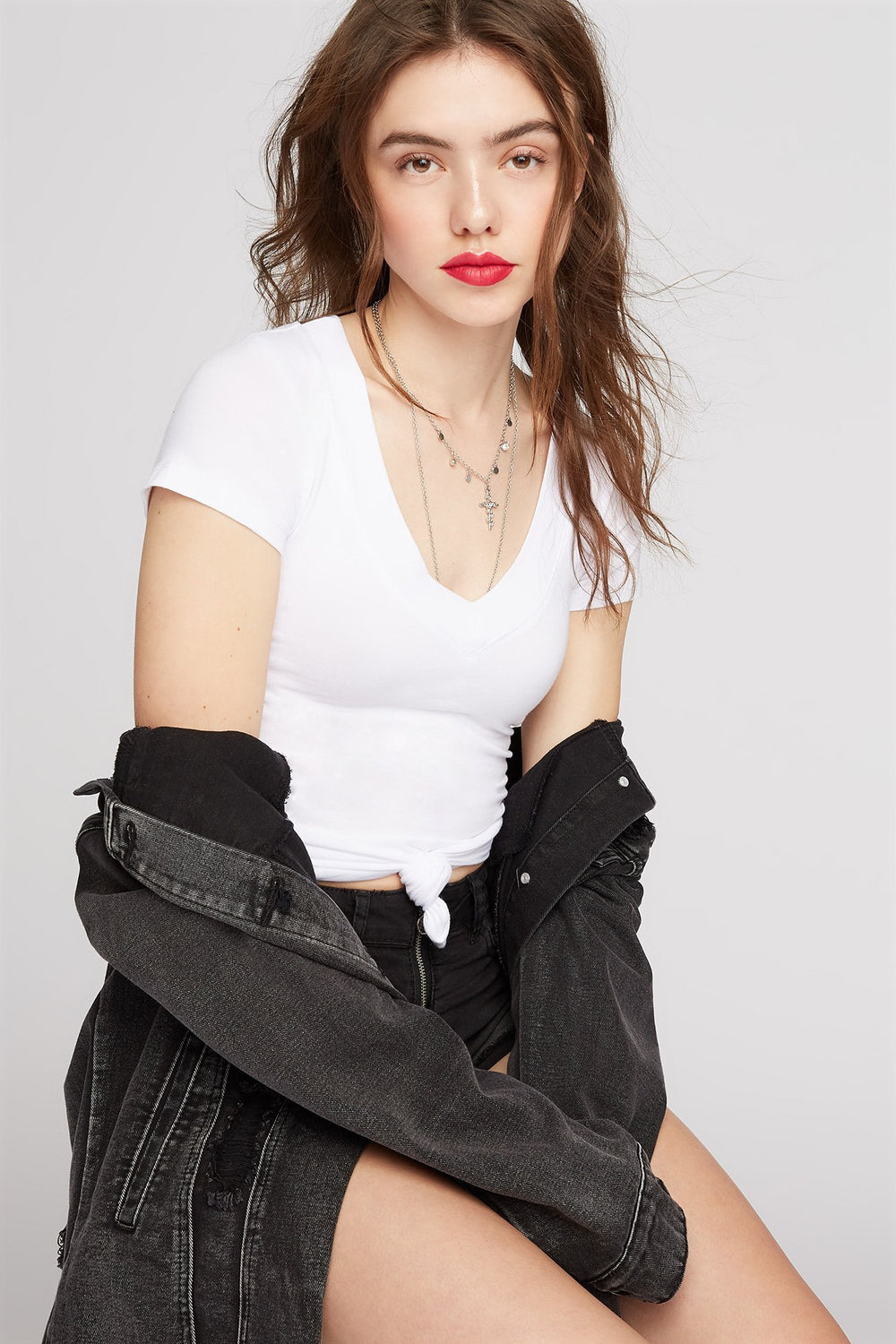 Women Basic V-Neck T-Shirt White