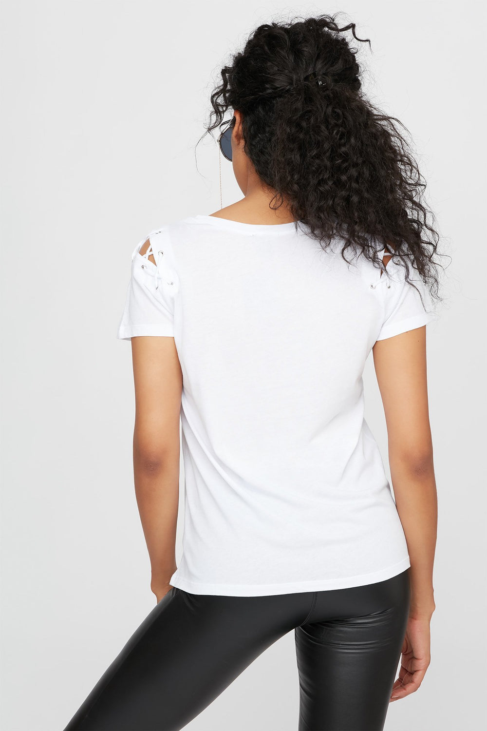 Women Caged Shoulder T-Shirt White