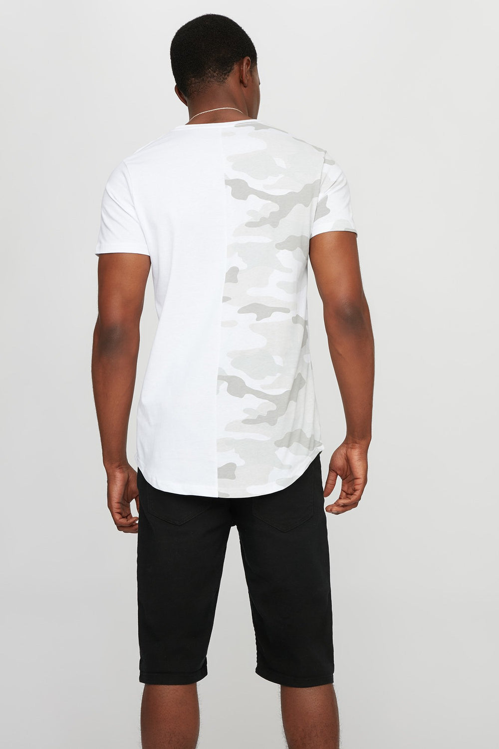 Men Camo Colour Block Pocket Crewneck T-Shirt White