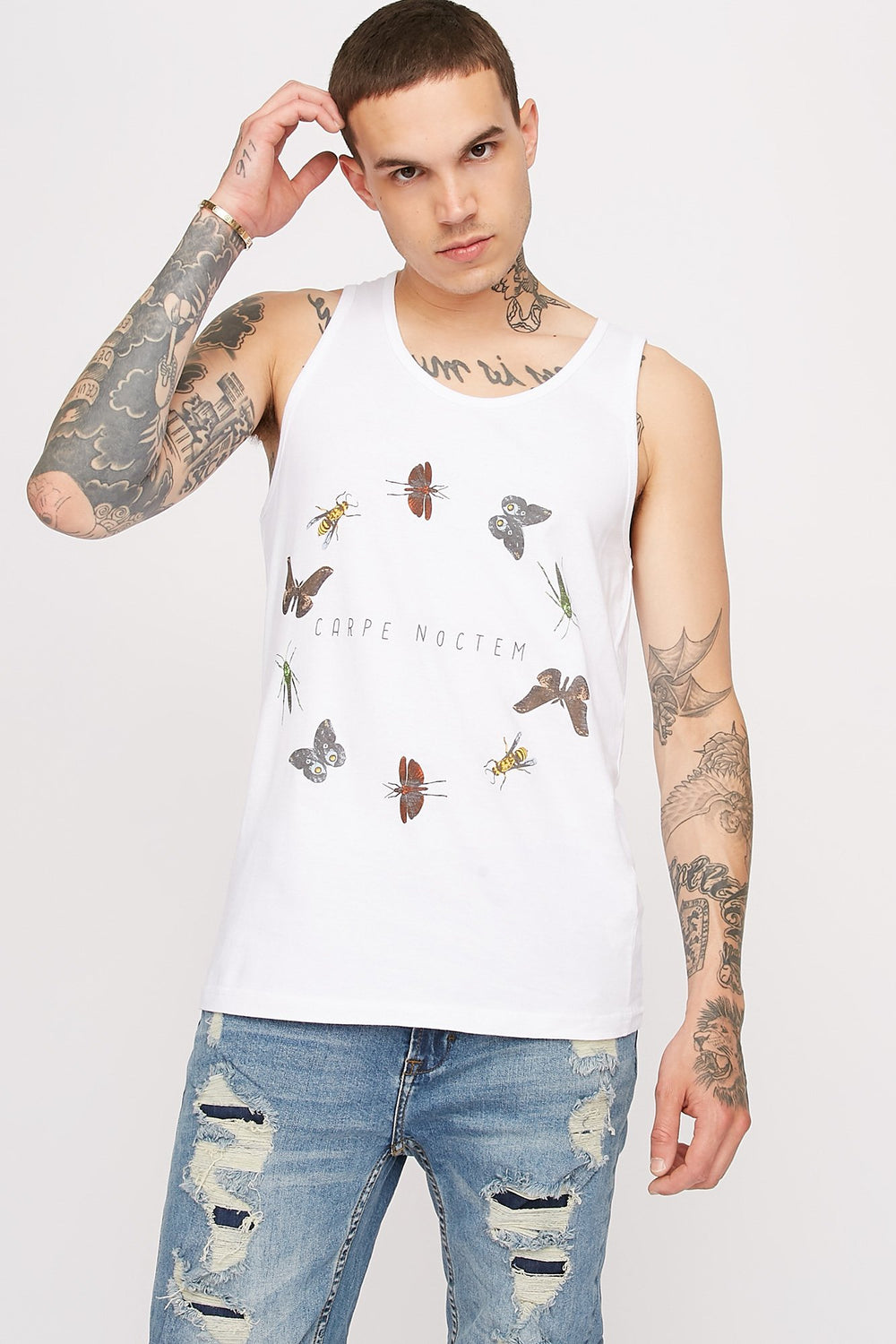 Men Carpe Noctem Butterfly Graphic Tank White