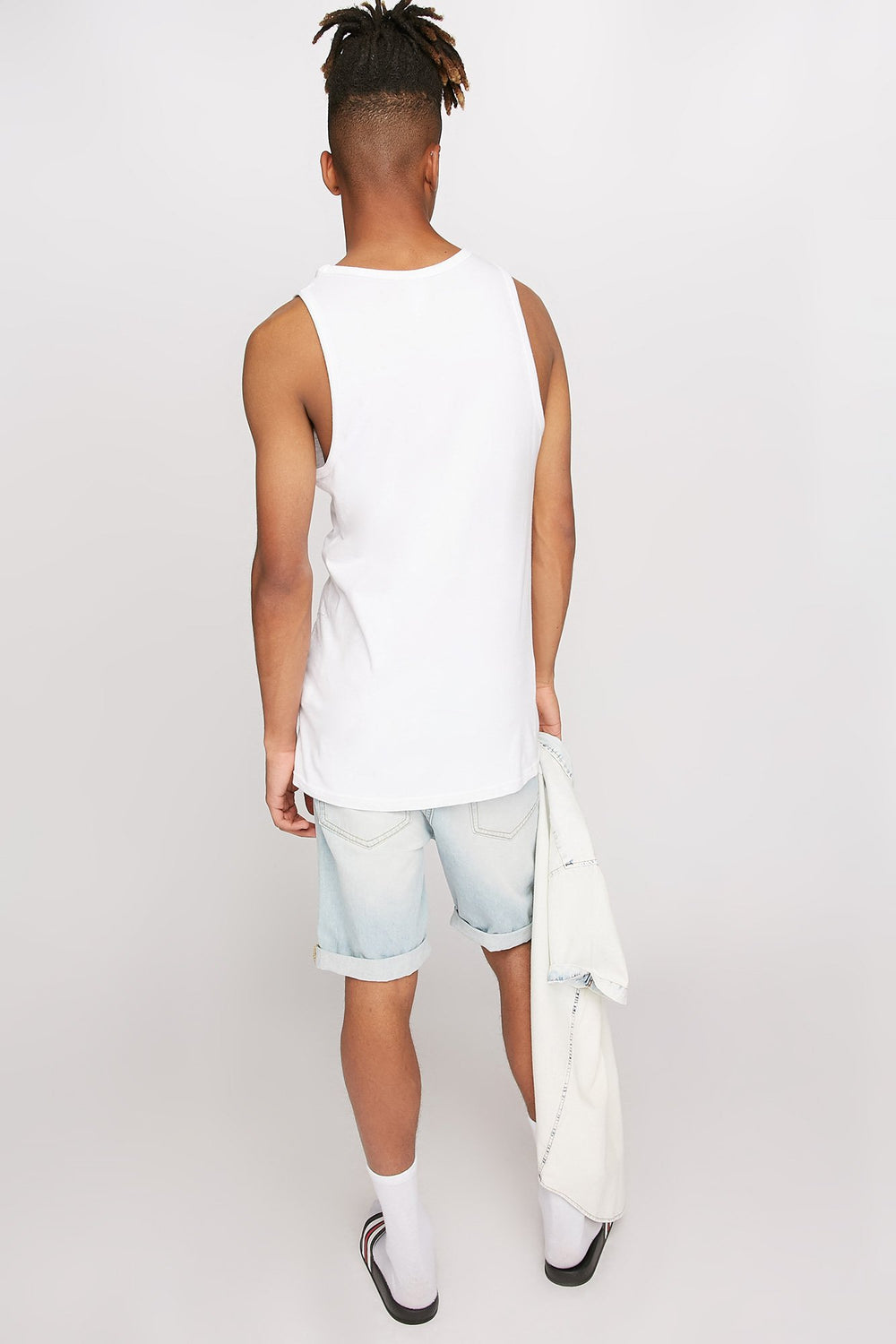 Men Checkered Palm Tree Samba Beach Graphic Tank White