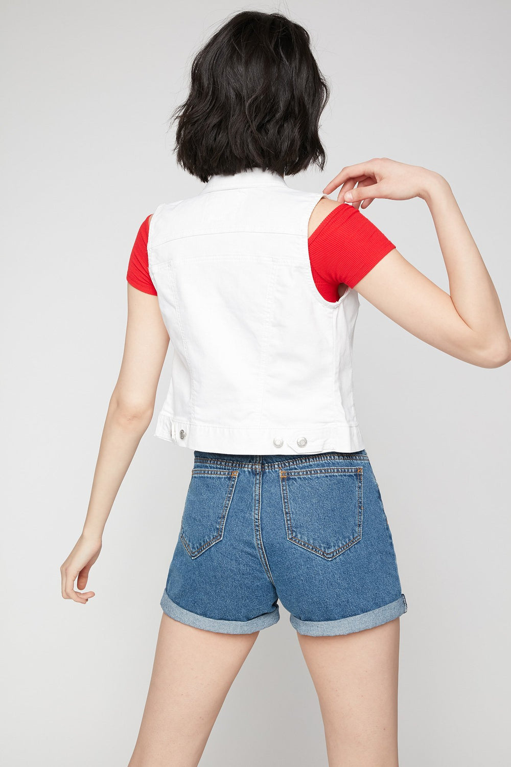 Women Classic Cropped Denim Vest White