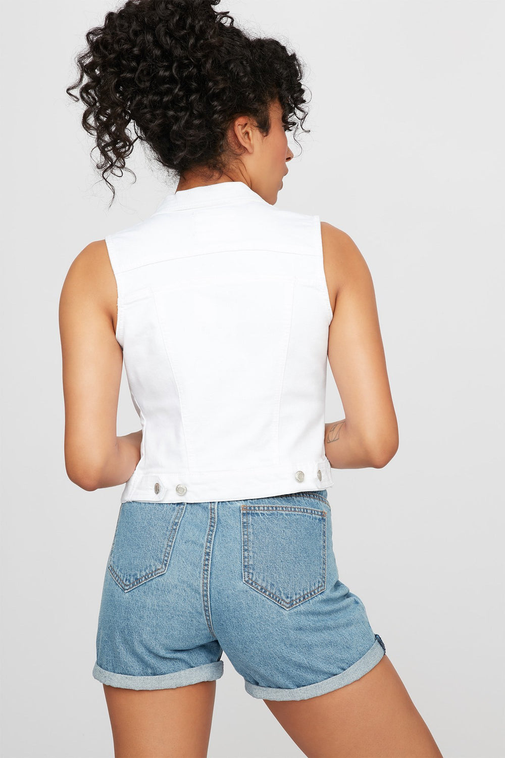 Women Cropped Classic Denim Vest White
