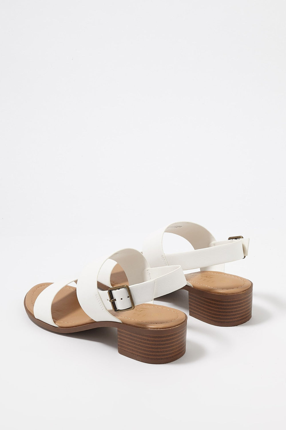 Women Double Banded Sling Back Block Heel Sandal White