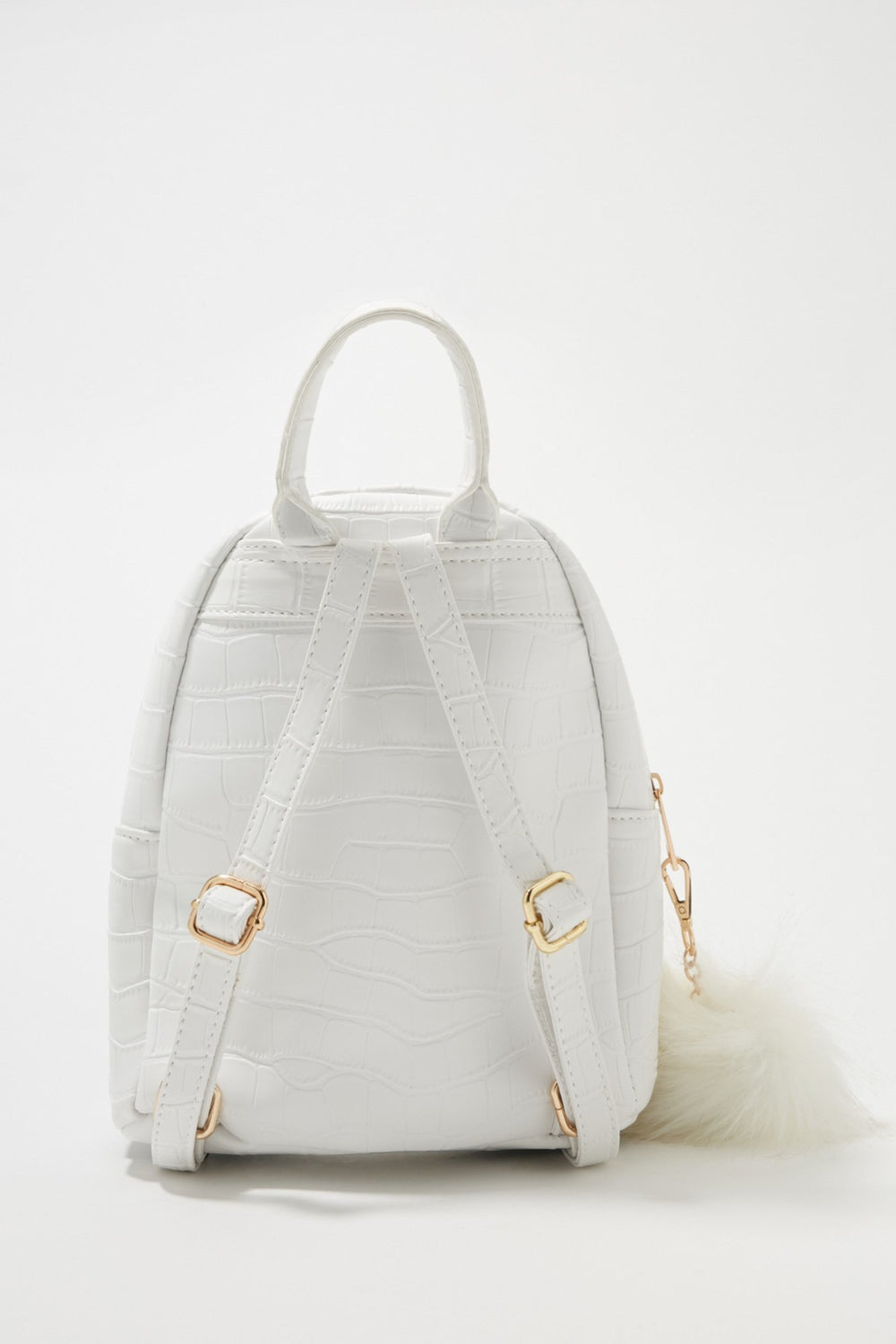 Women Faux-Croc Pom Mini Backpack White