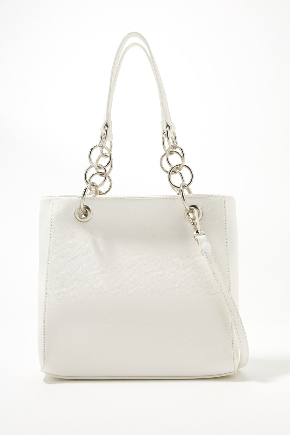 Women Faux-Leather Mini Tote With Chain White