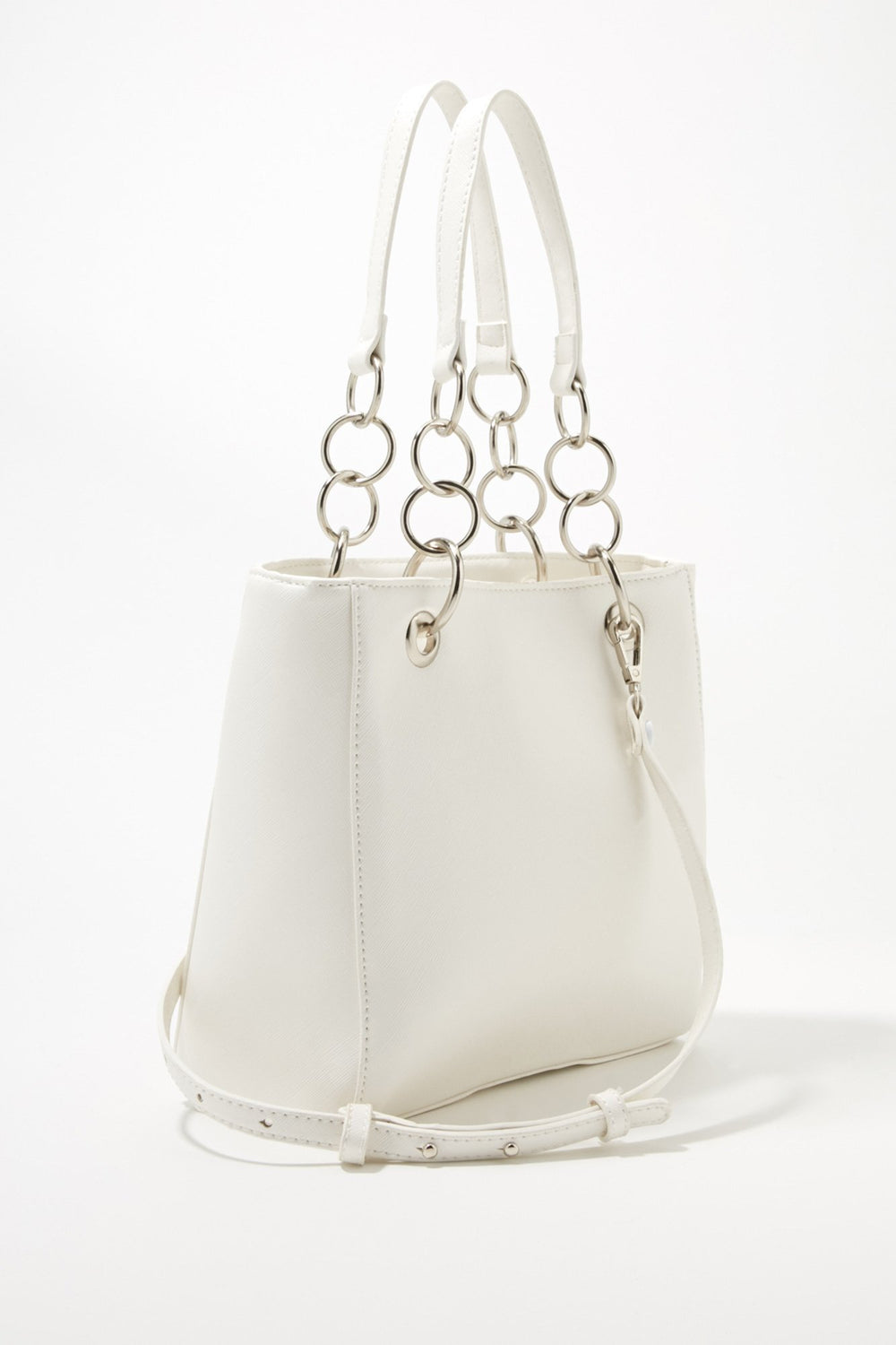 Women Faux-Leather Mini Tote With Chain White