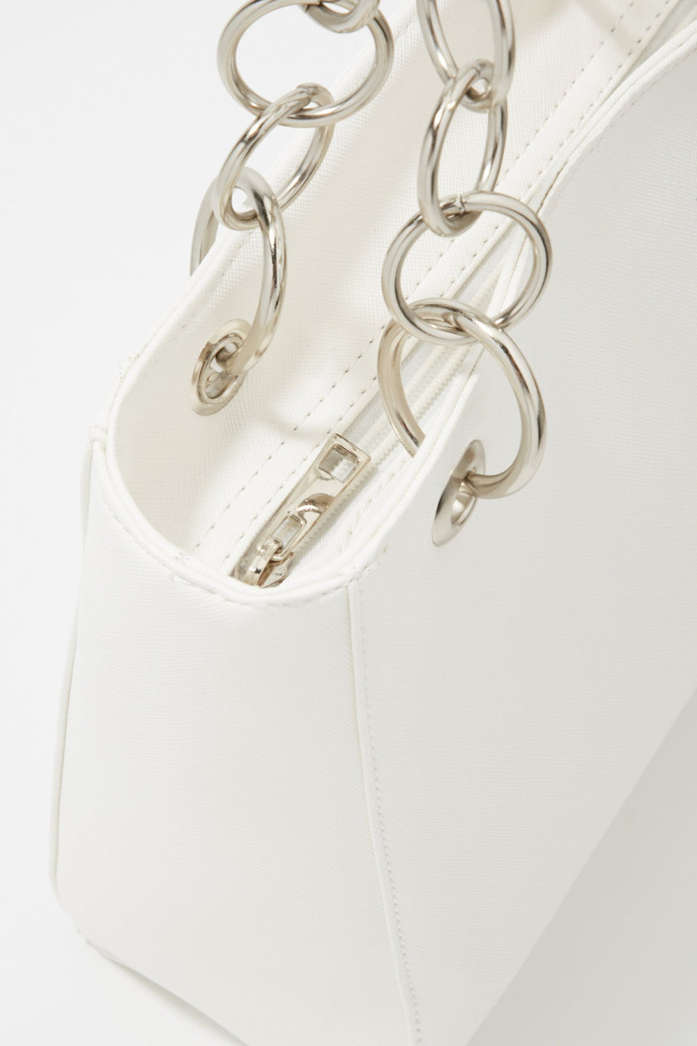 Women Faux-Leather Mini Tote With Chain White