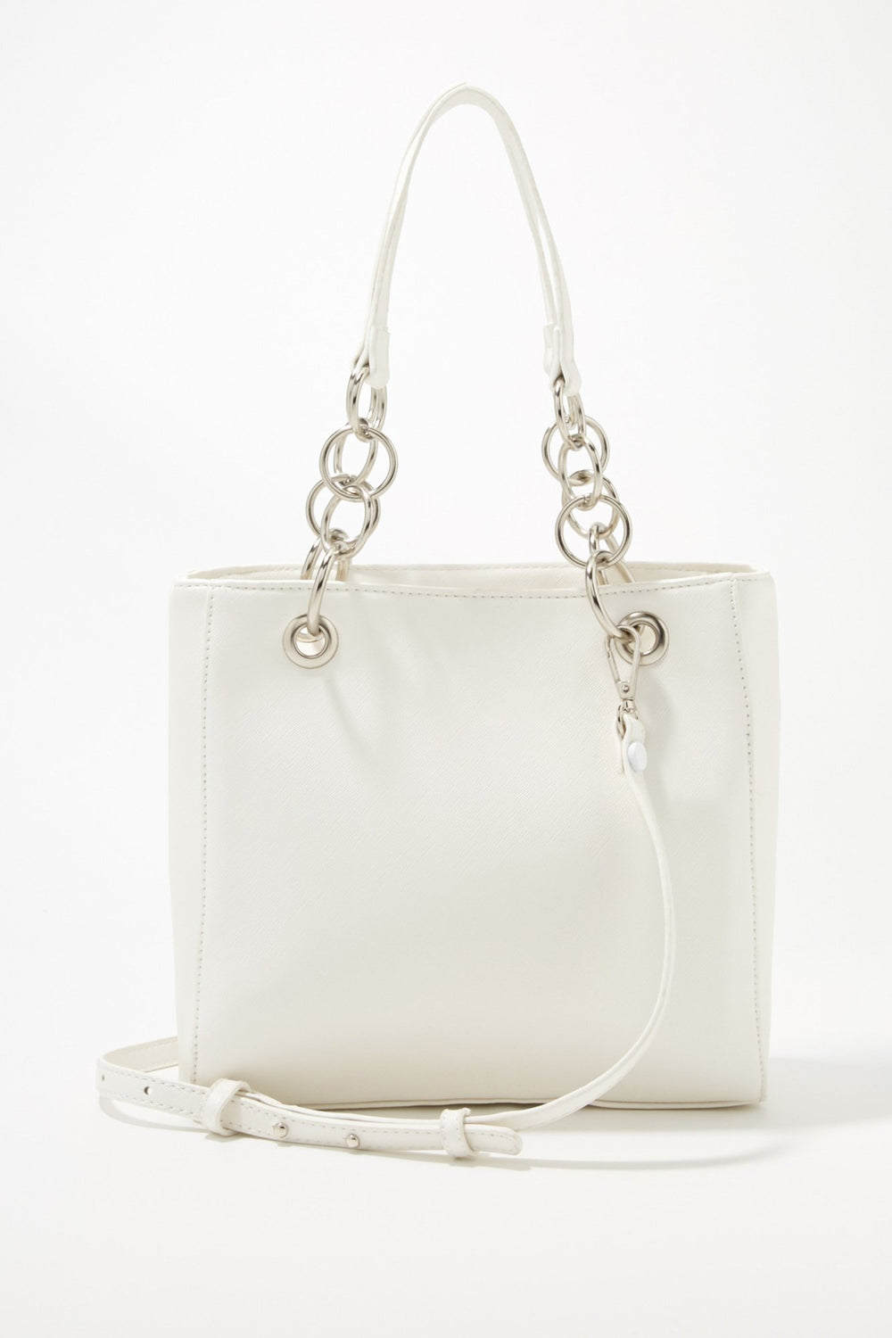 Women Faux-Leather Mini Tote With Chain White