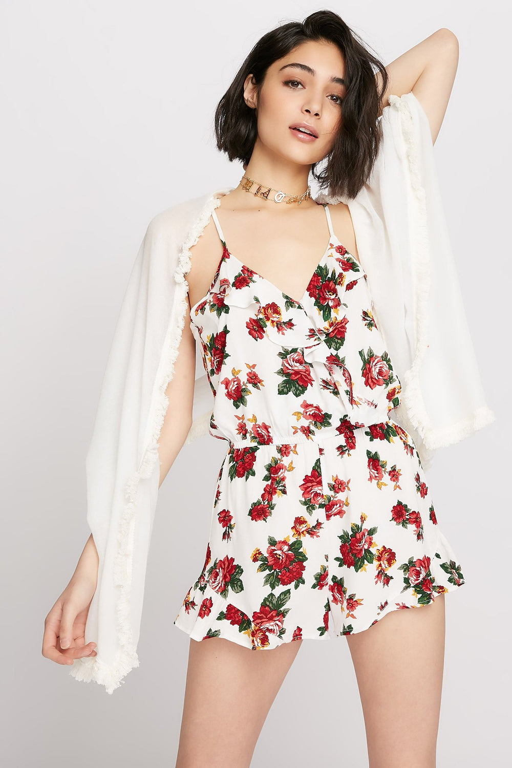 Women Frayed Hem Knit Scarf White