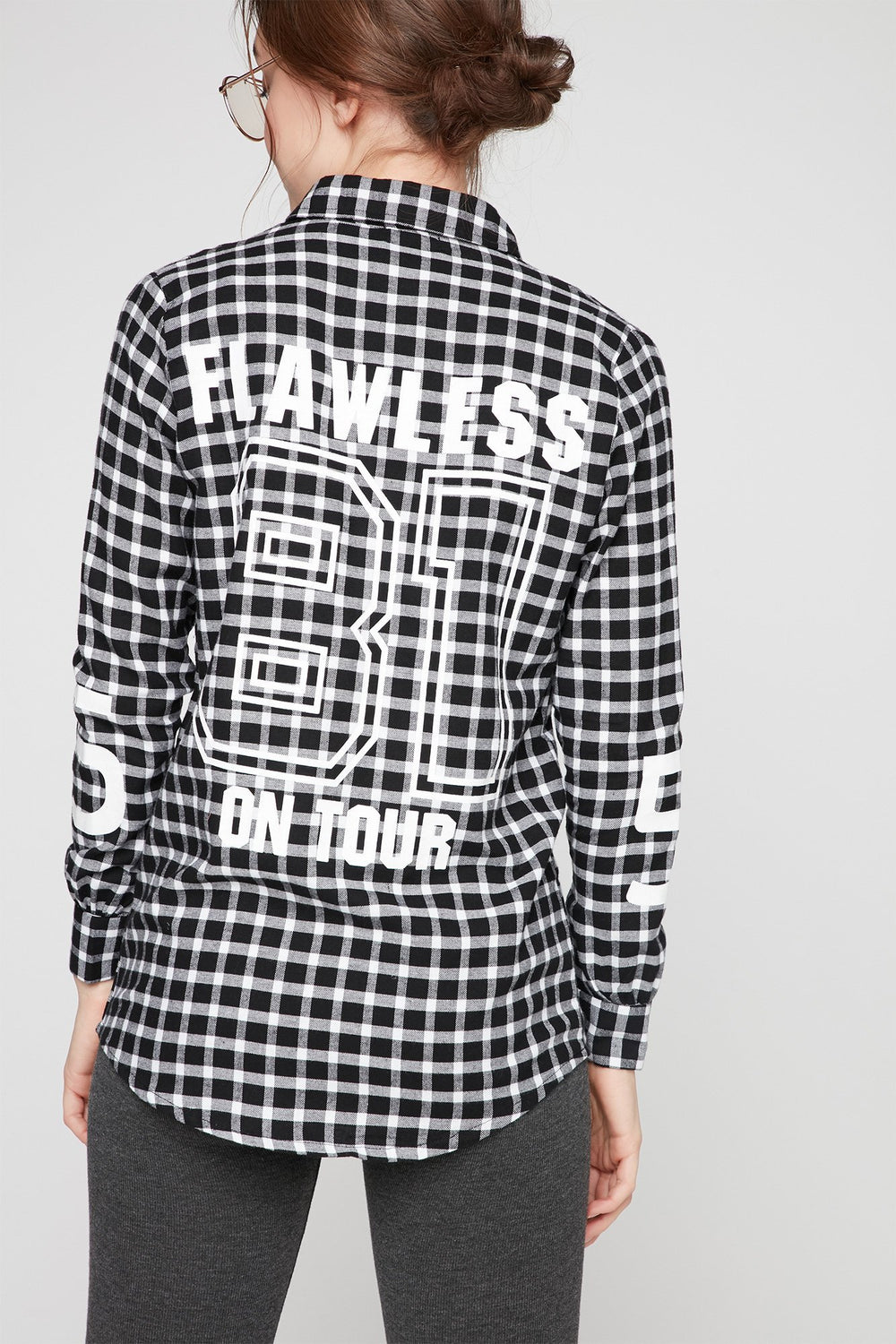 Women Graphic Print Plaid Button-Up Shirt White