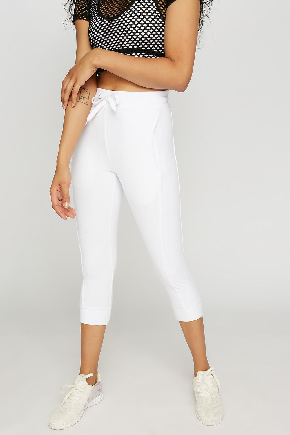 Women High-Rise Cropped Lightweight Drawstring Jogger White