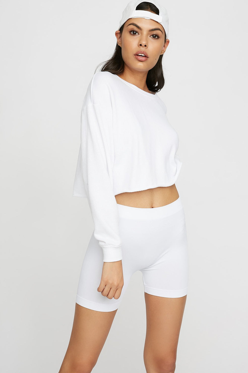 Women High-Rise Knit Biker Short White