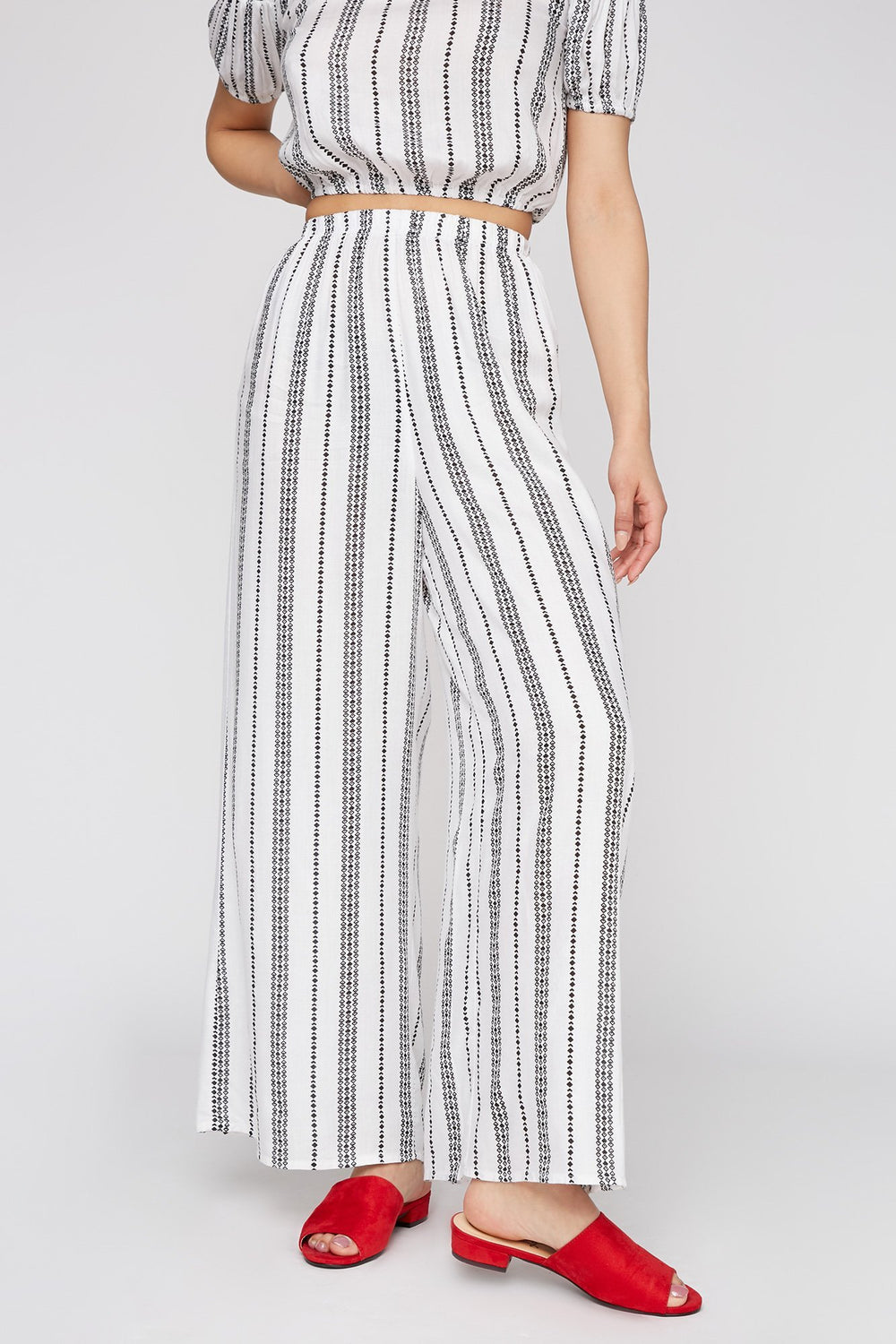 Women High-Rise Striped Wide Leg Palazzo Pant White