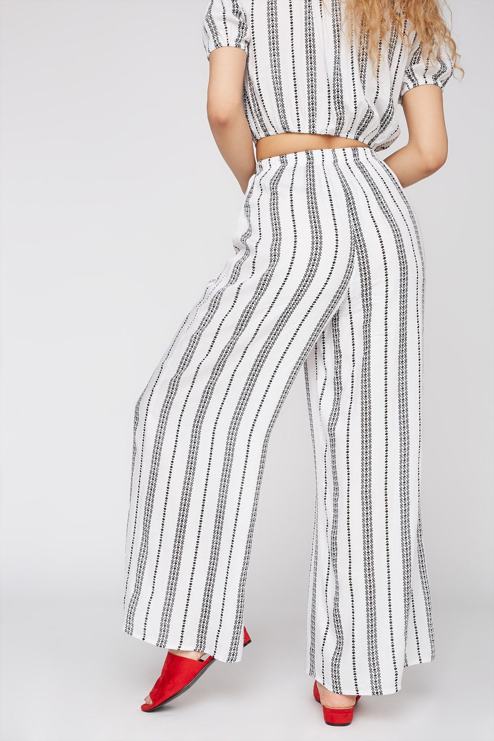 Women High-Rise Striped Wide Leg Palazzo Pant White