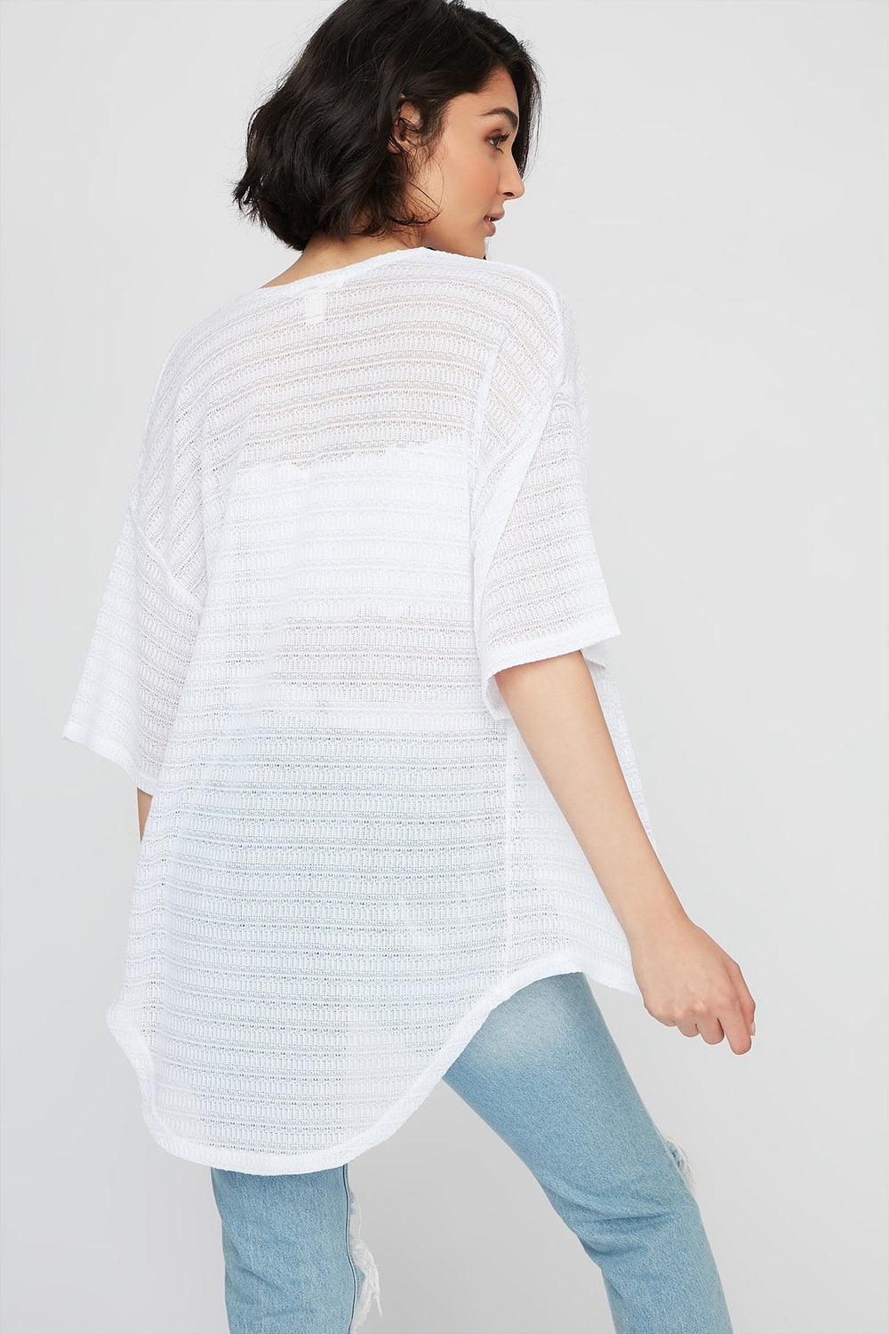 Women Knit Dolman Open-Front Cardigan White