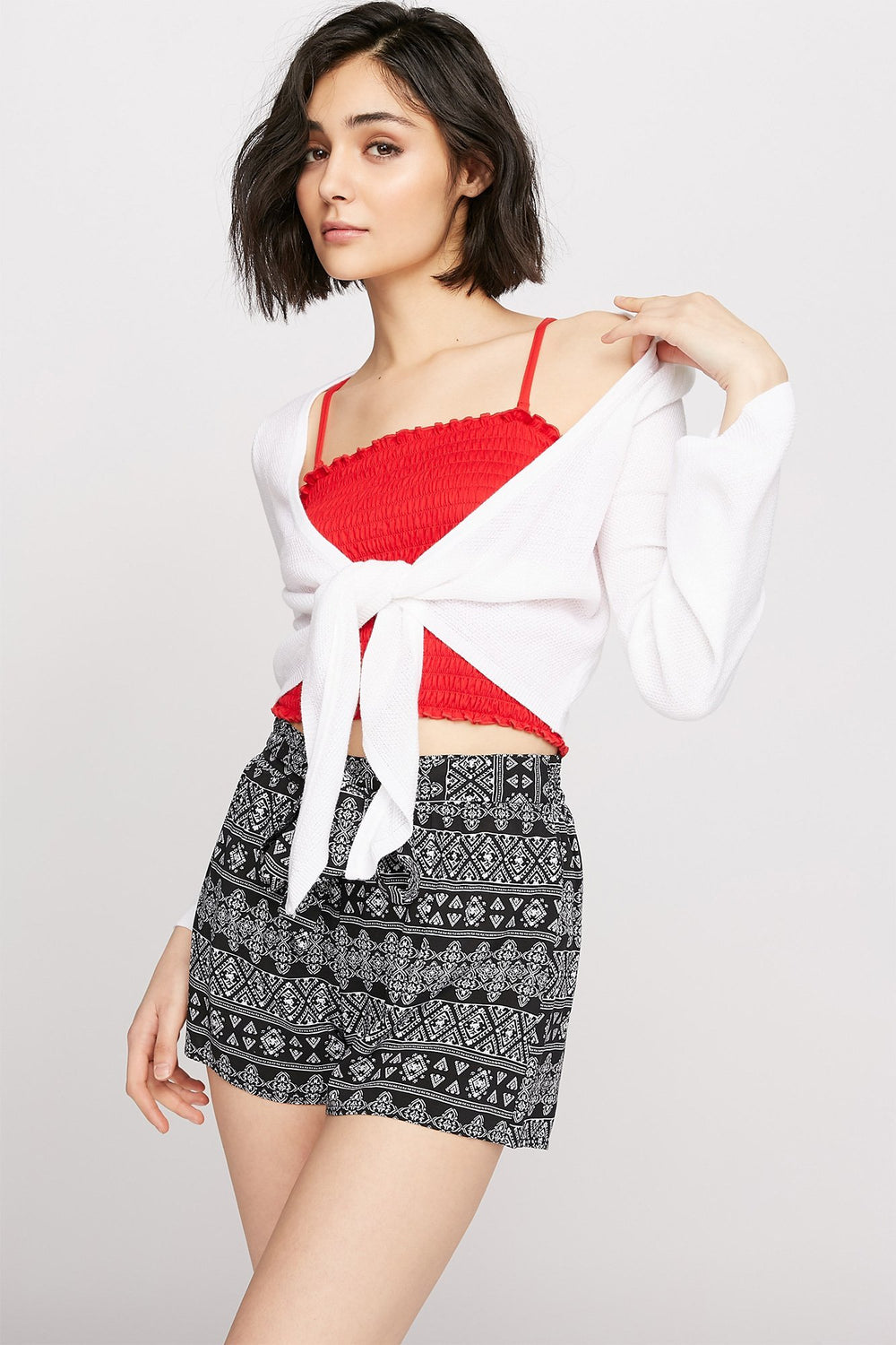 Women Knit Self-Tie Cropped Cardigan White