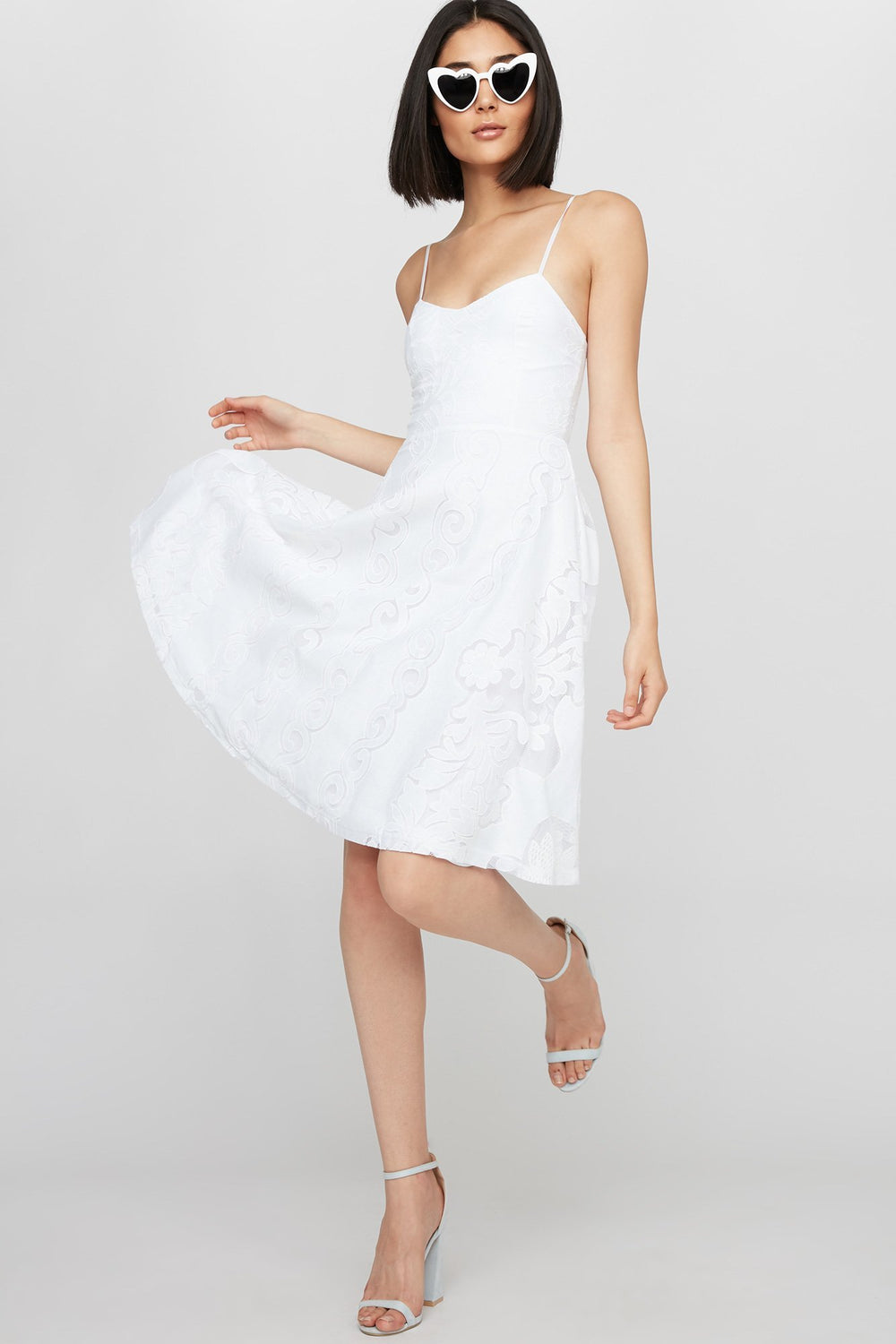 Women Lace Fit & Flare Midi Dress White