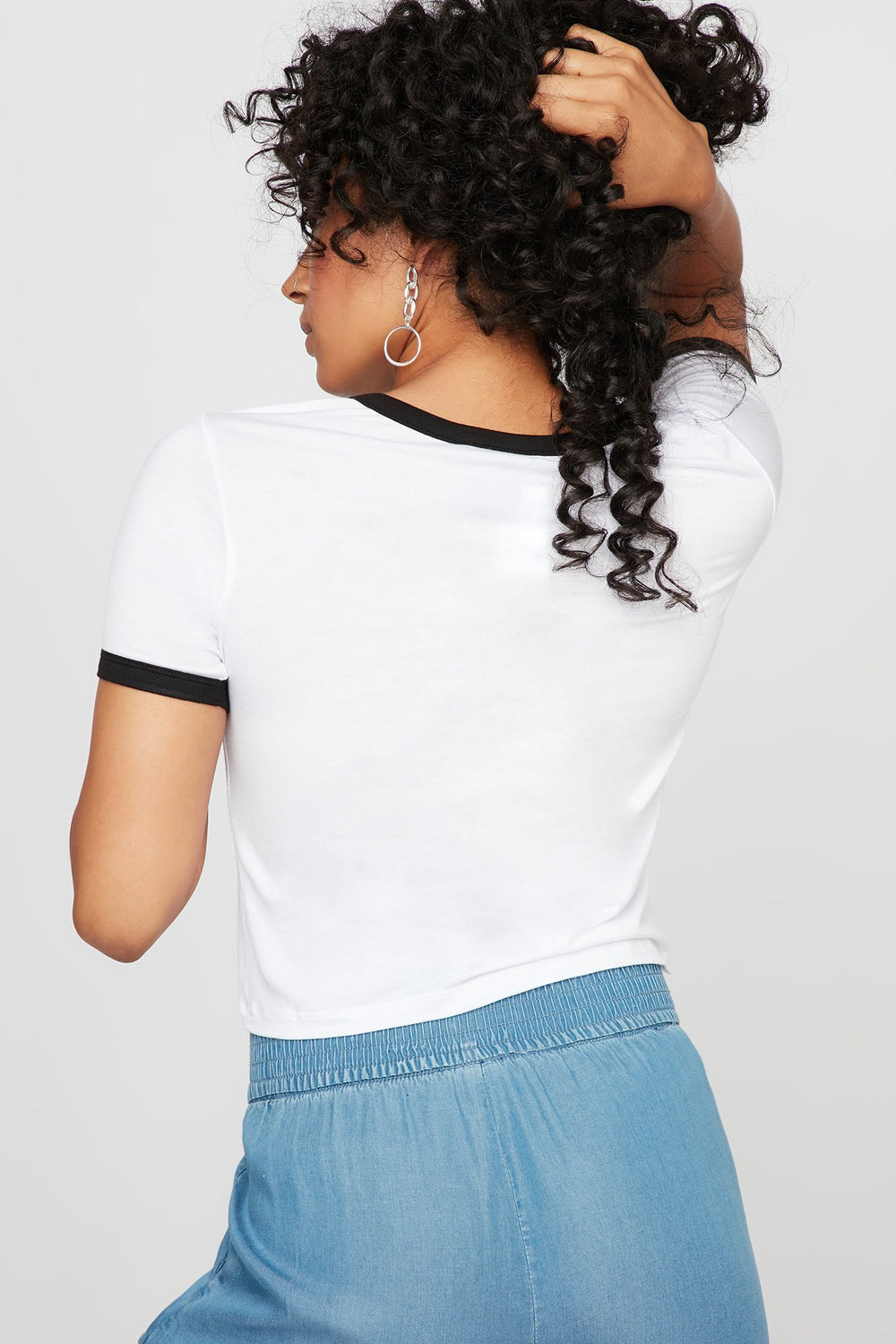 Women Lightweight Coloured Ringer T-Shirt White