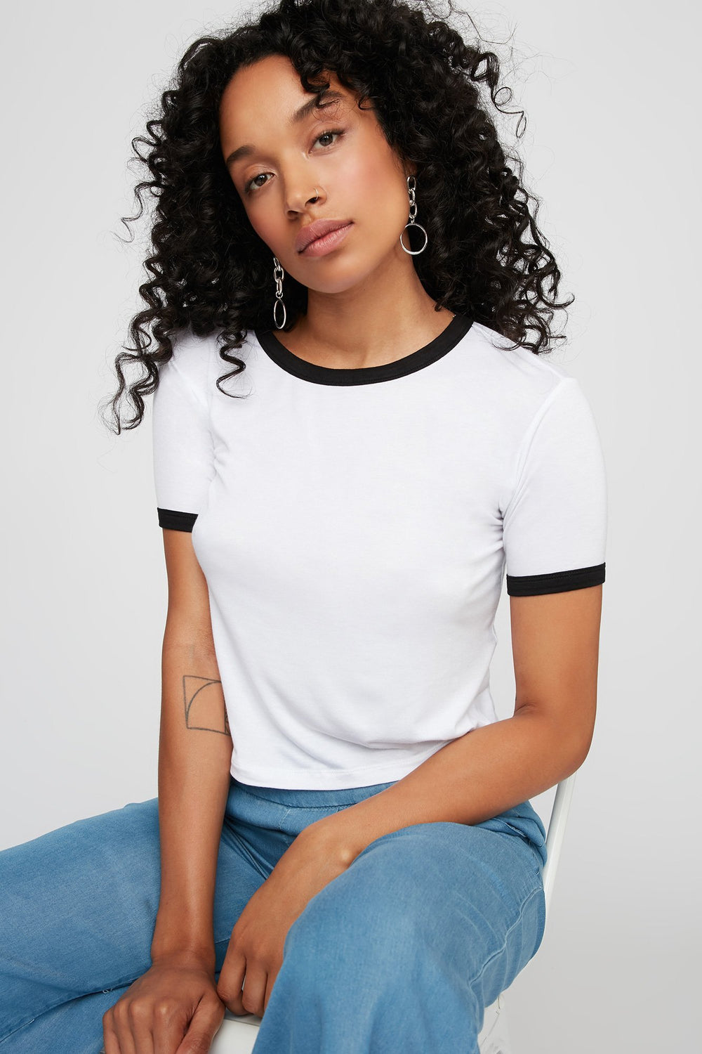 Women Lightweight Coloured Ringer T-Shirt White