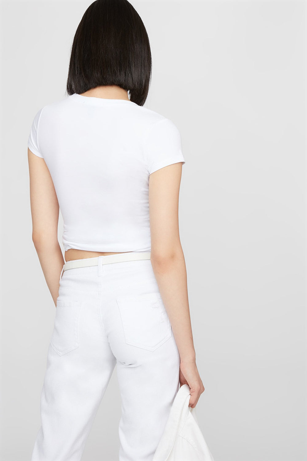 Women Longline Basic Scoop Neck T-Shirt White