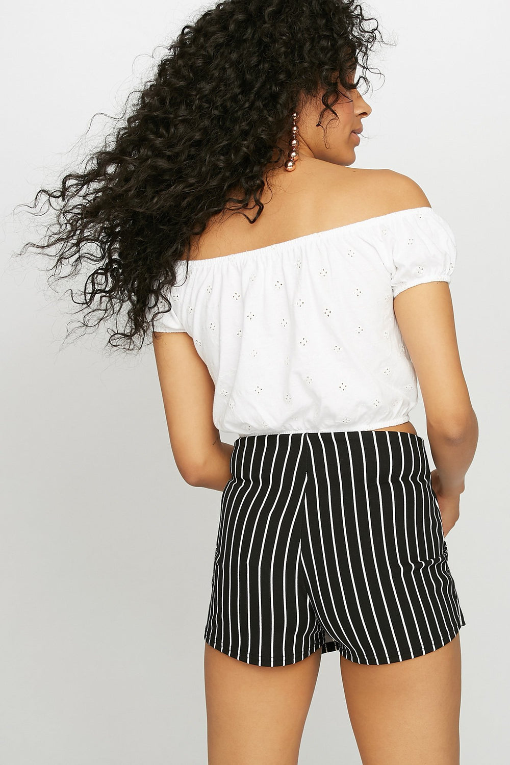 Women Off The Shoulder Perforated Cropped Blouse White