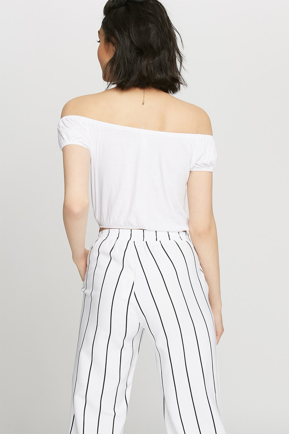 Women Off The Shoulder Ribbed Cinched Cropped Blouse White