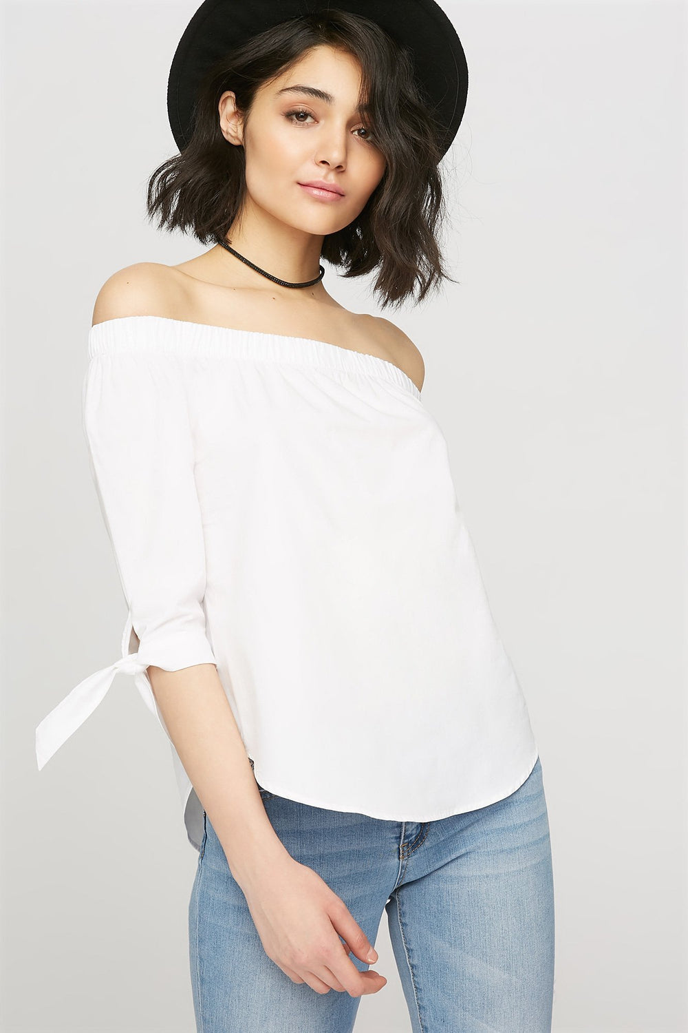 women Off The Shoulder Self-Tie Sleeve Blouse White