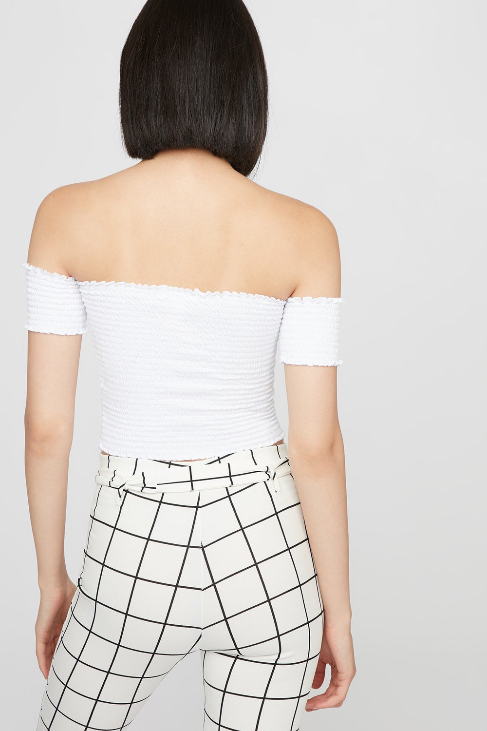 Women Off The Shoulder Smocked Cropped Top White
