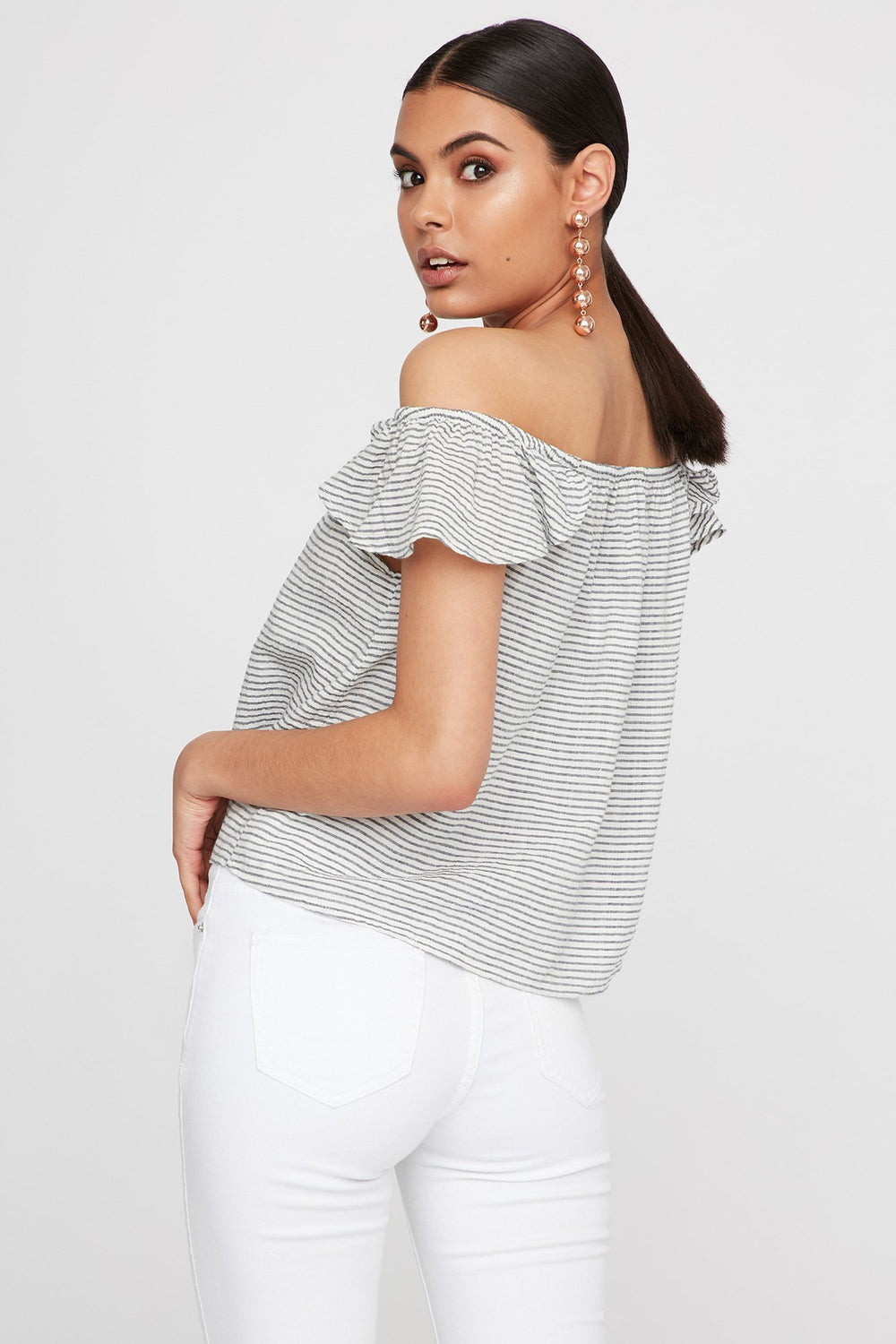 Women Off The Shoulder Striped Blouse White