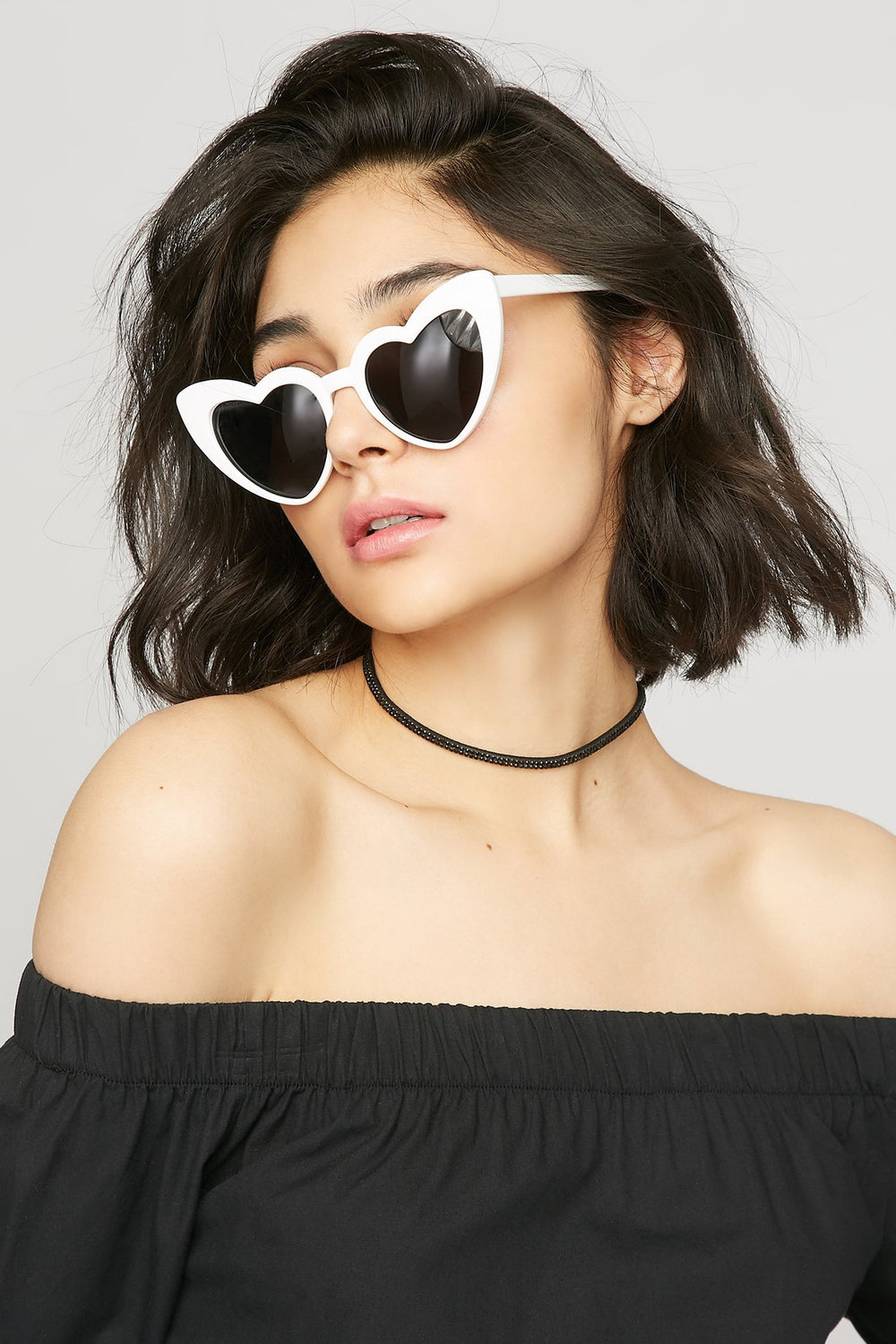 women Oversized Heart Sunglasses White