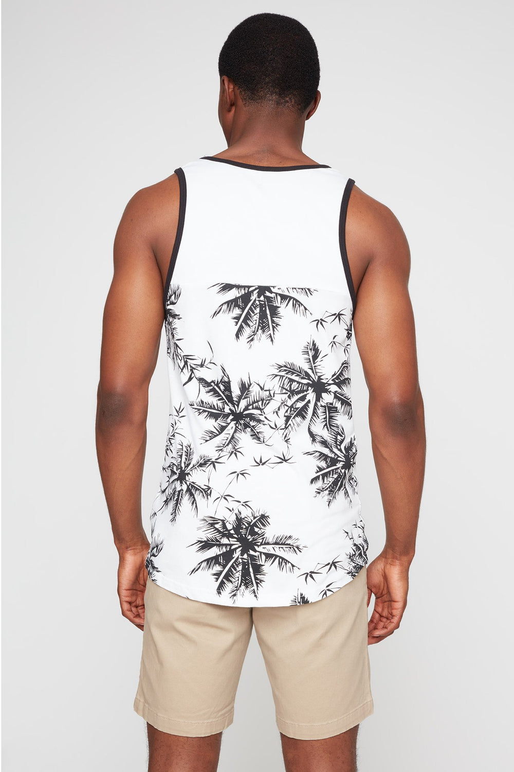 Men Palm Tree Pocket Graphic Tank White