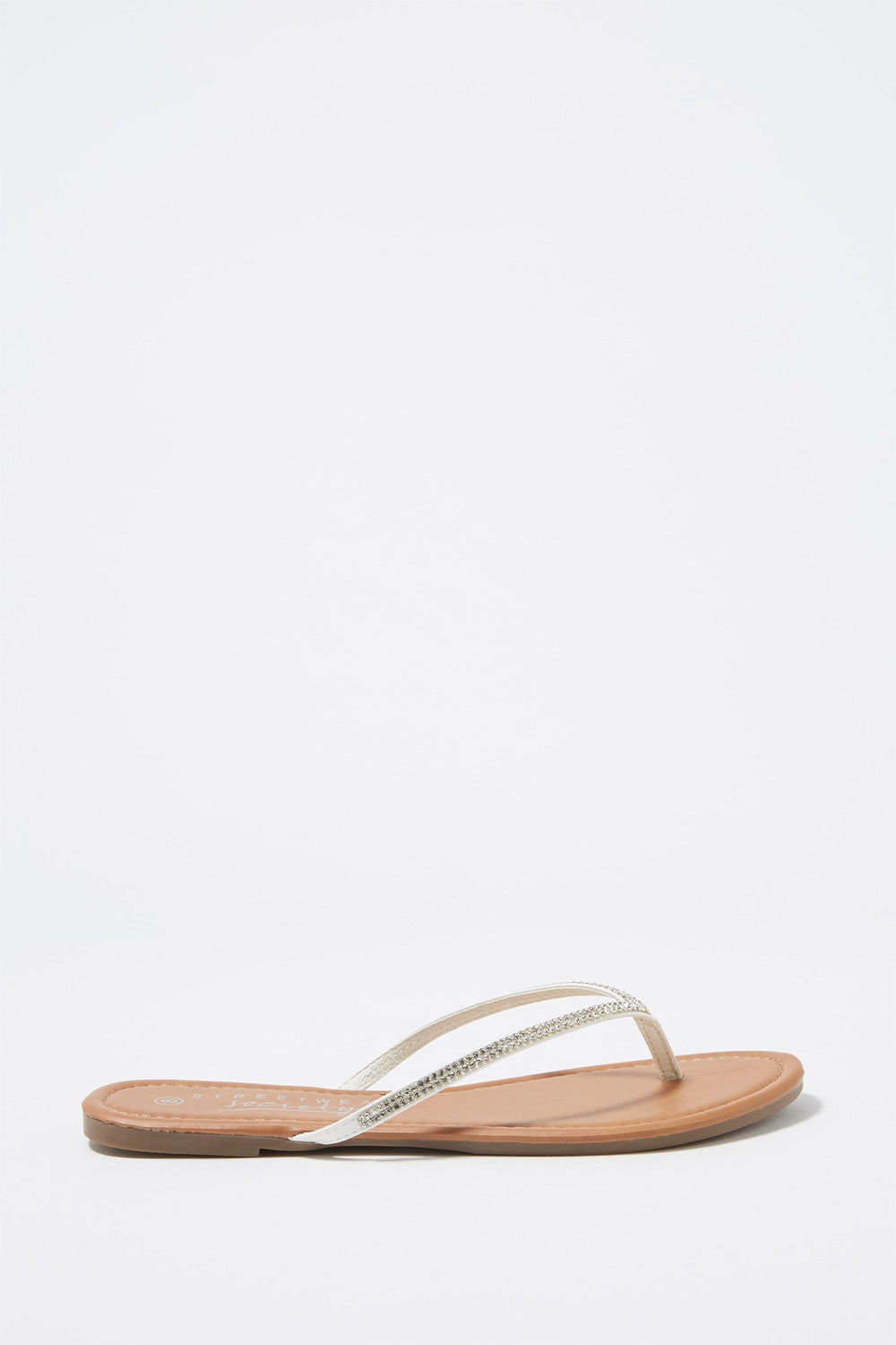 Women Rhinestone Flip Flop Sandal White
