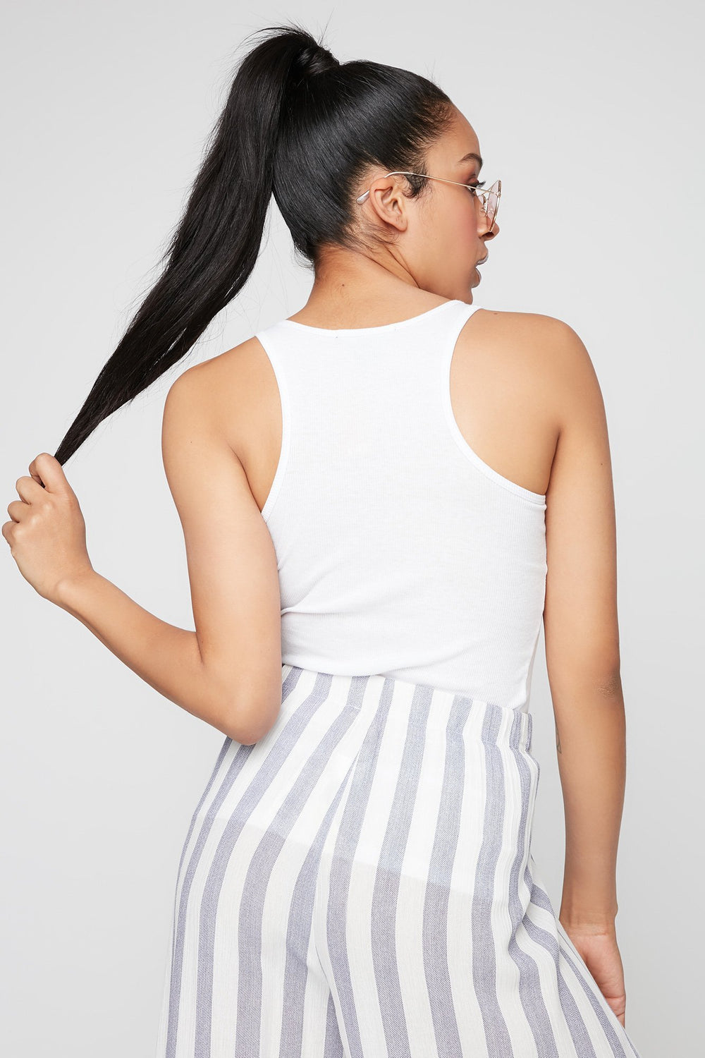 Women Ribbed Racerback Tank White