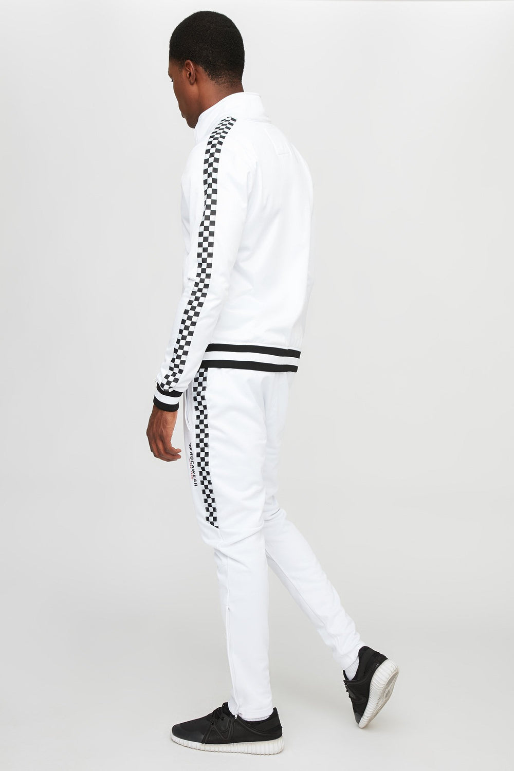 Men Rocawear Checkered Side Stripe Track Jacket White
