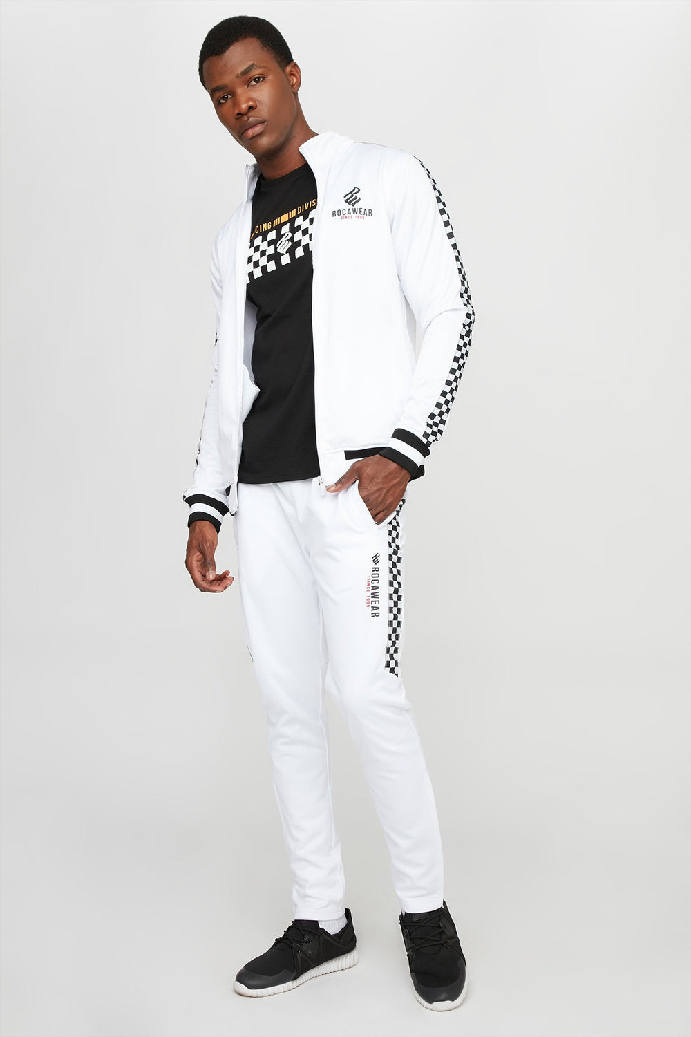 Men Rocawear Checkered Track Pant White