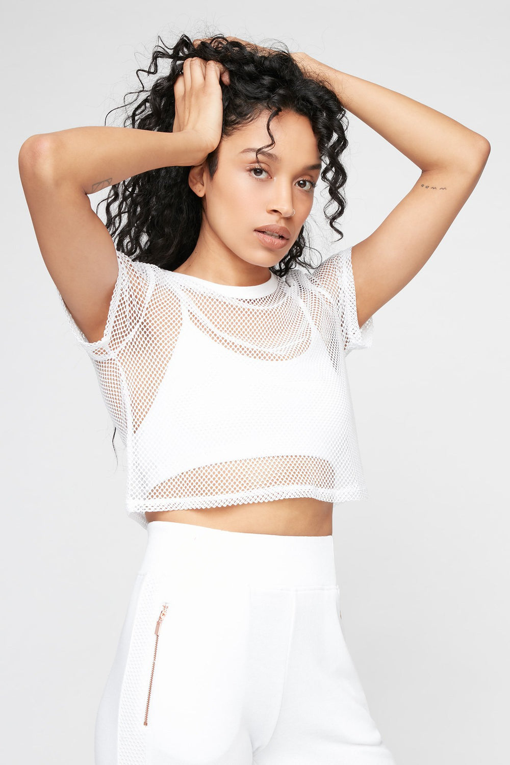 Women Rocawear Fishnet Cropped T-Shirt White
