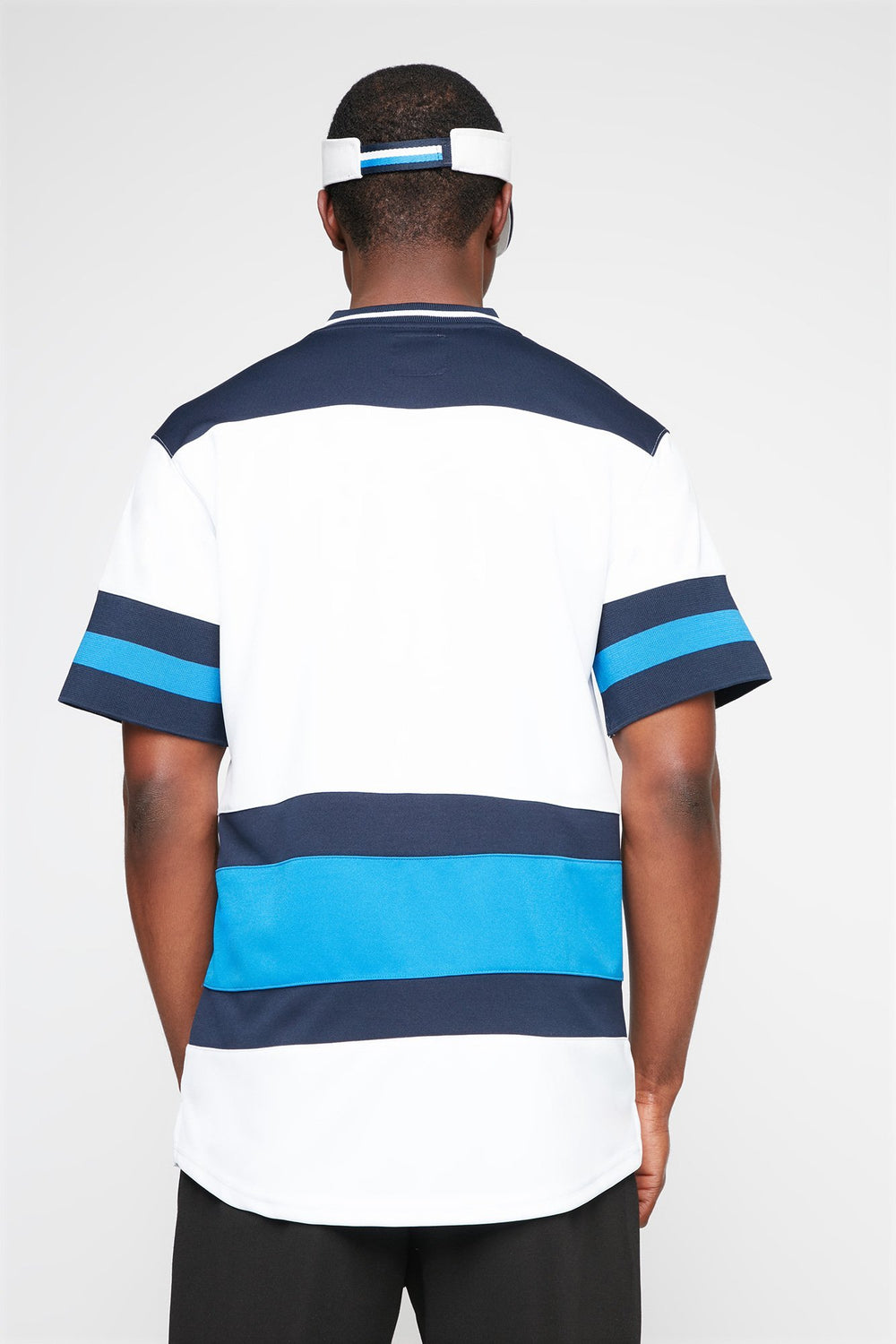 Men Rocawear Varsity Striped Graphic Popover Jersey White