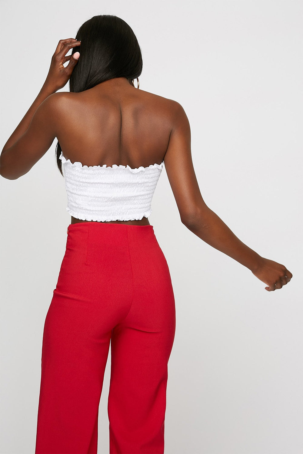Women Ruffle Smocked Tube Top White