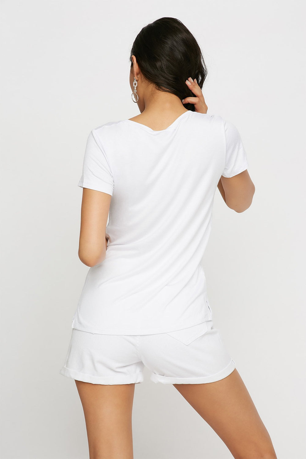 Women Scoop Neck Soft Pocket Coloured Basic T-Shirt White