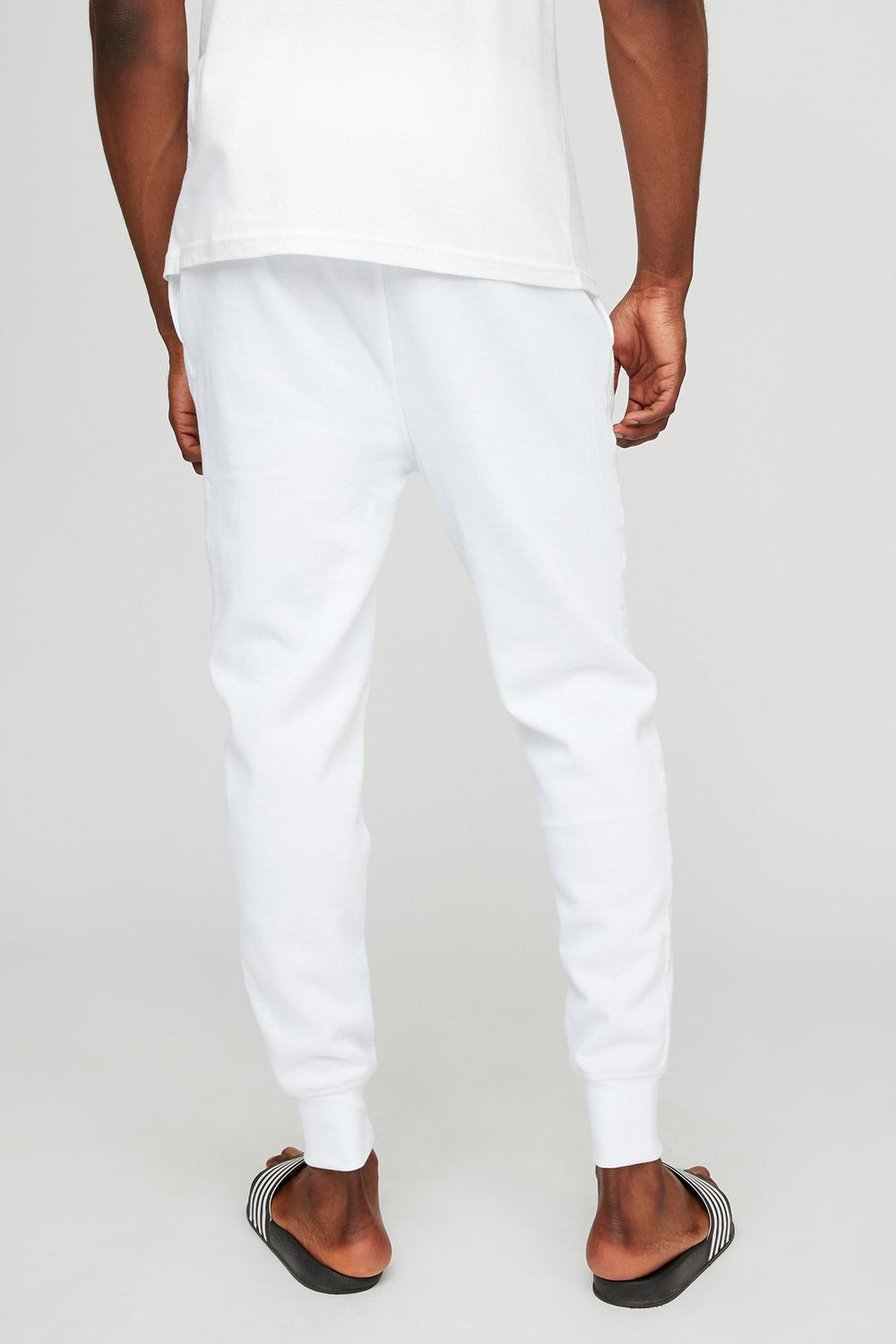 Men Slim Fleece Drawstring Jogger White
