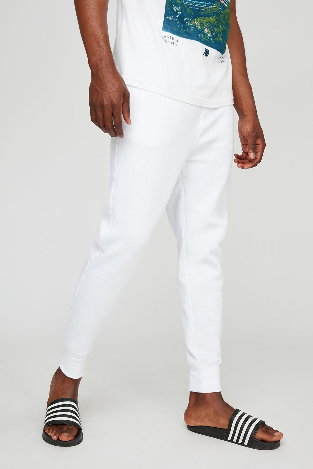 Men Slim Fleece Drawstring Jogger White