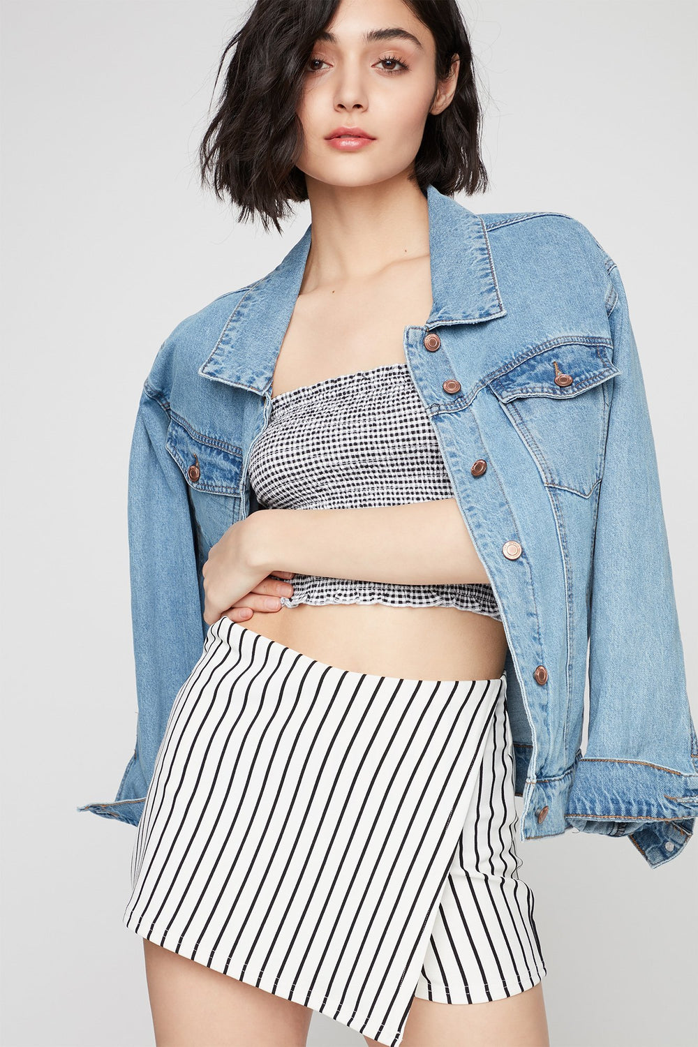 Women Striped High-Rise Crepe Tulip Skort White