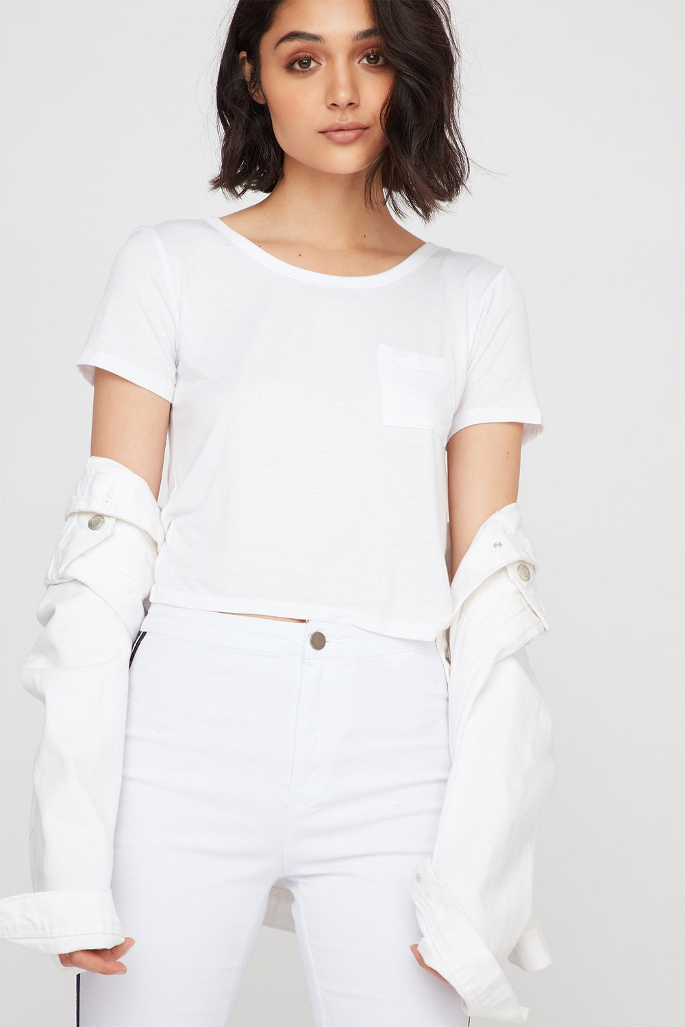 Women T-Back Cropped Scoop Neck T-Shirt White