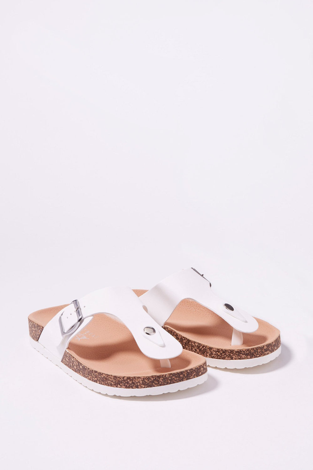 Women T-Bar Buckle Strap Cork Slider Sandal White