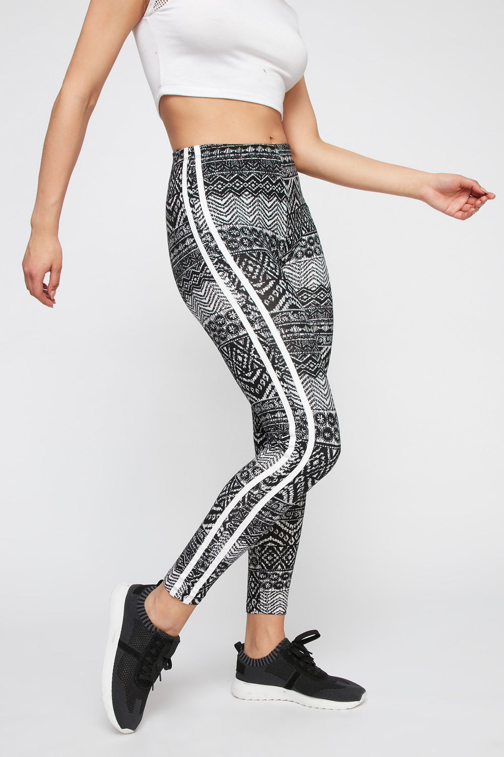 Women Tribal Side Stripe Legging White